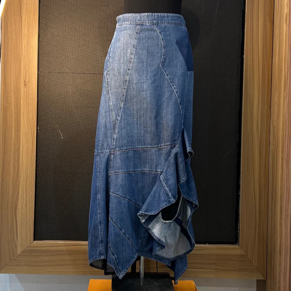 Loewe Asymmetric denim midi skirt