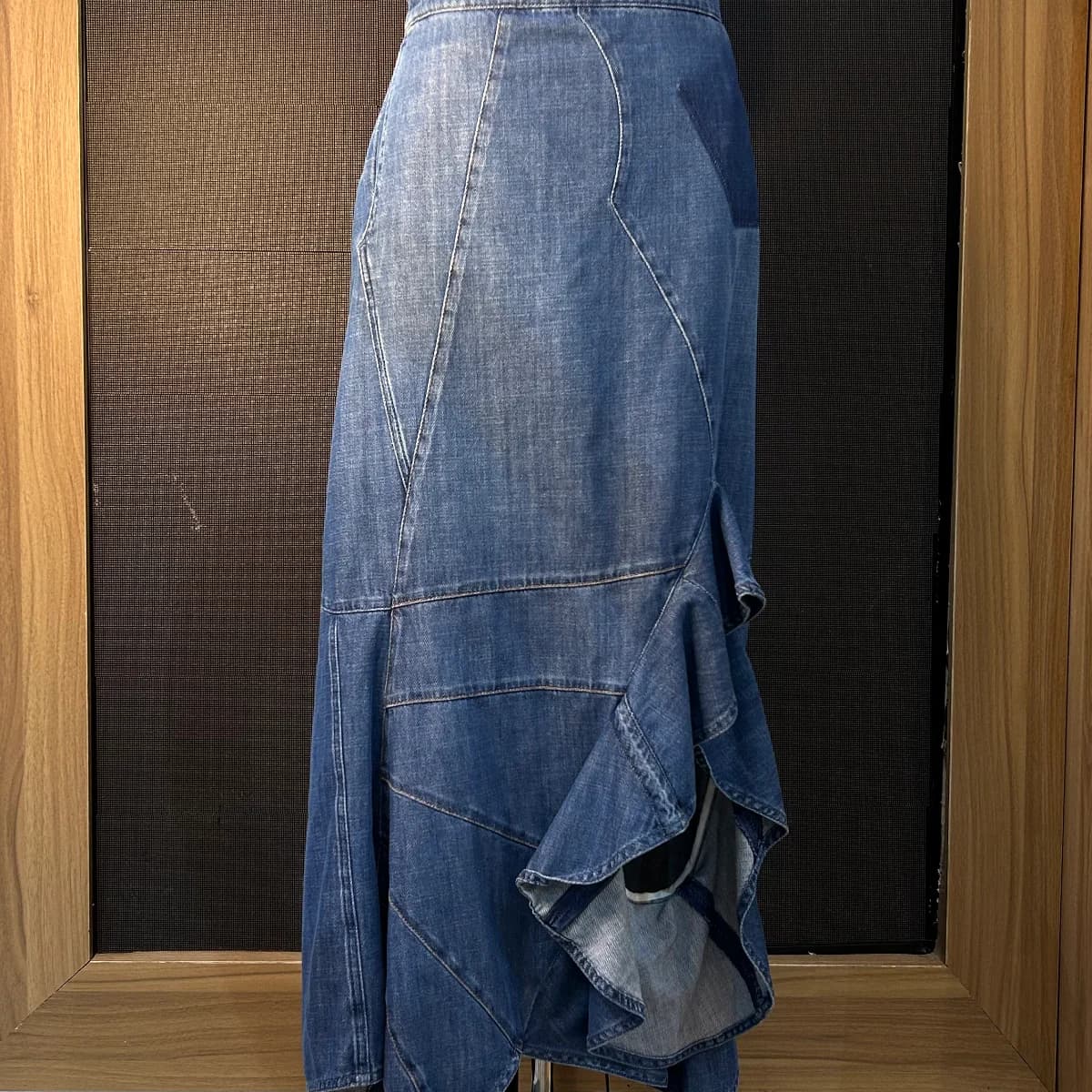 Loewe Asymmetric denim midi skirt