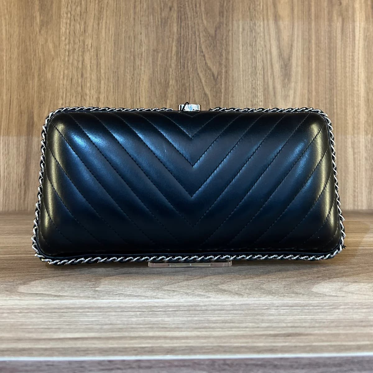Chanel chevron quilted lambskin around clutch