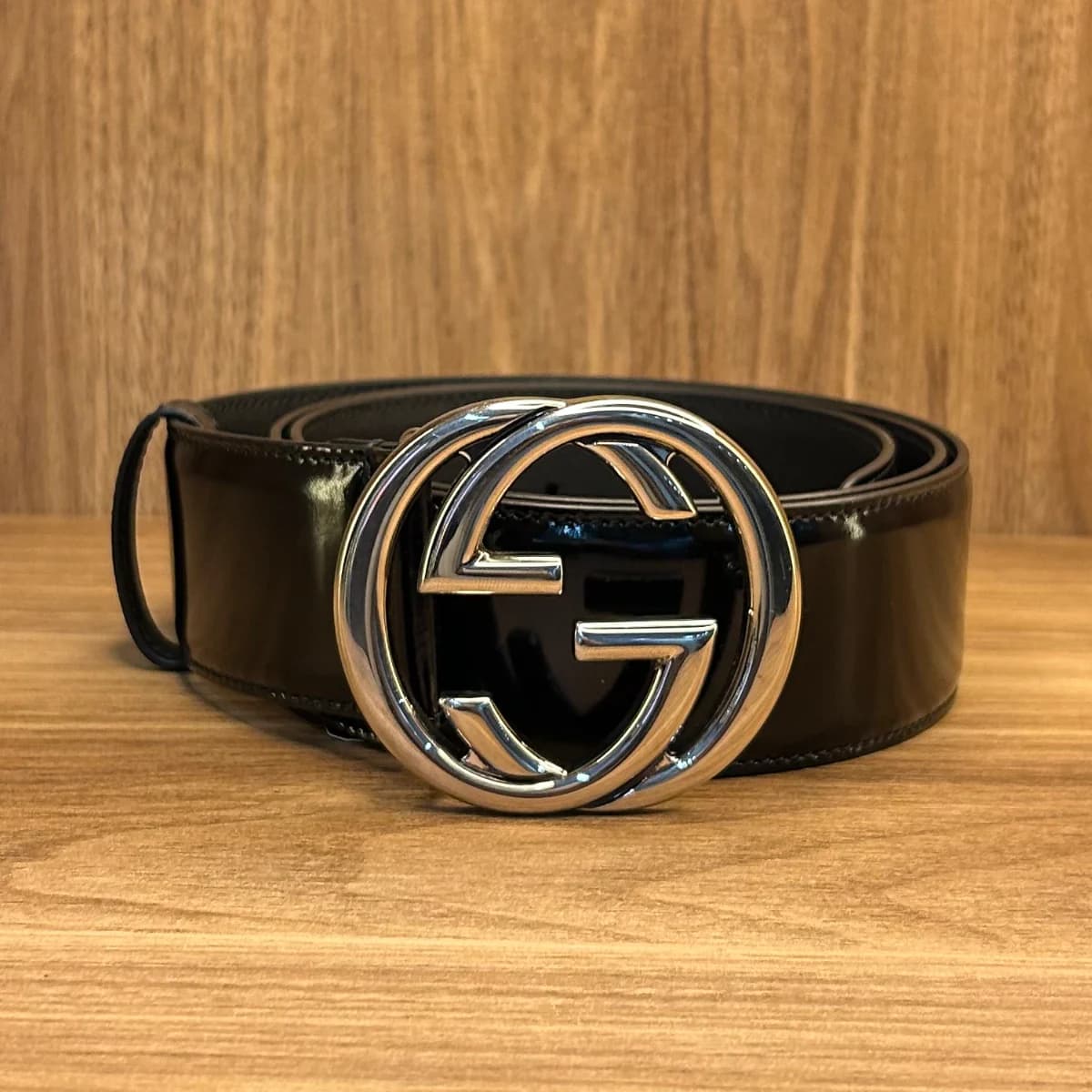 Interlocking G buckle belt patent leather