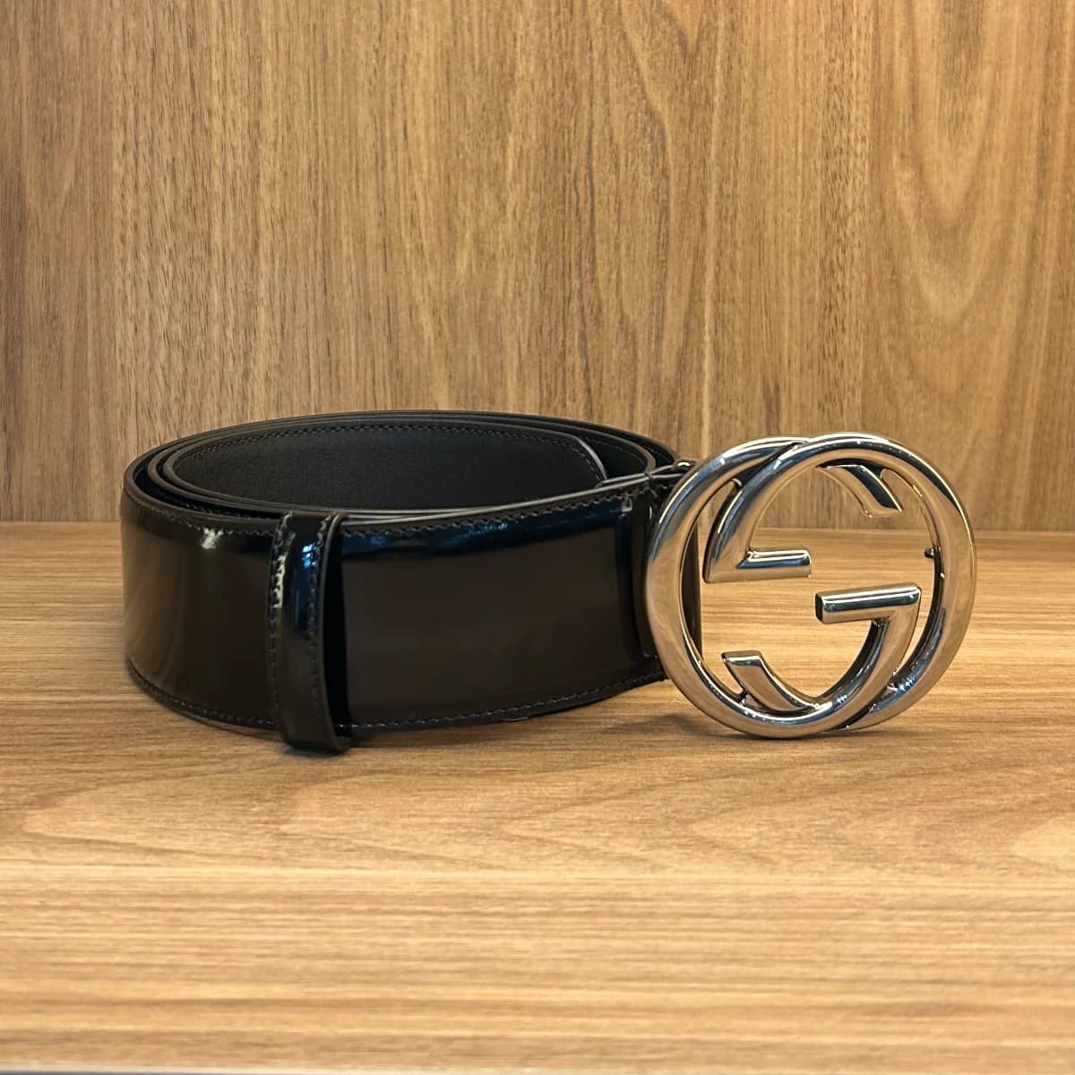Interlocking G buckle belt patent leather