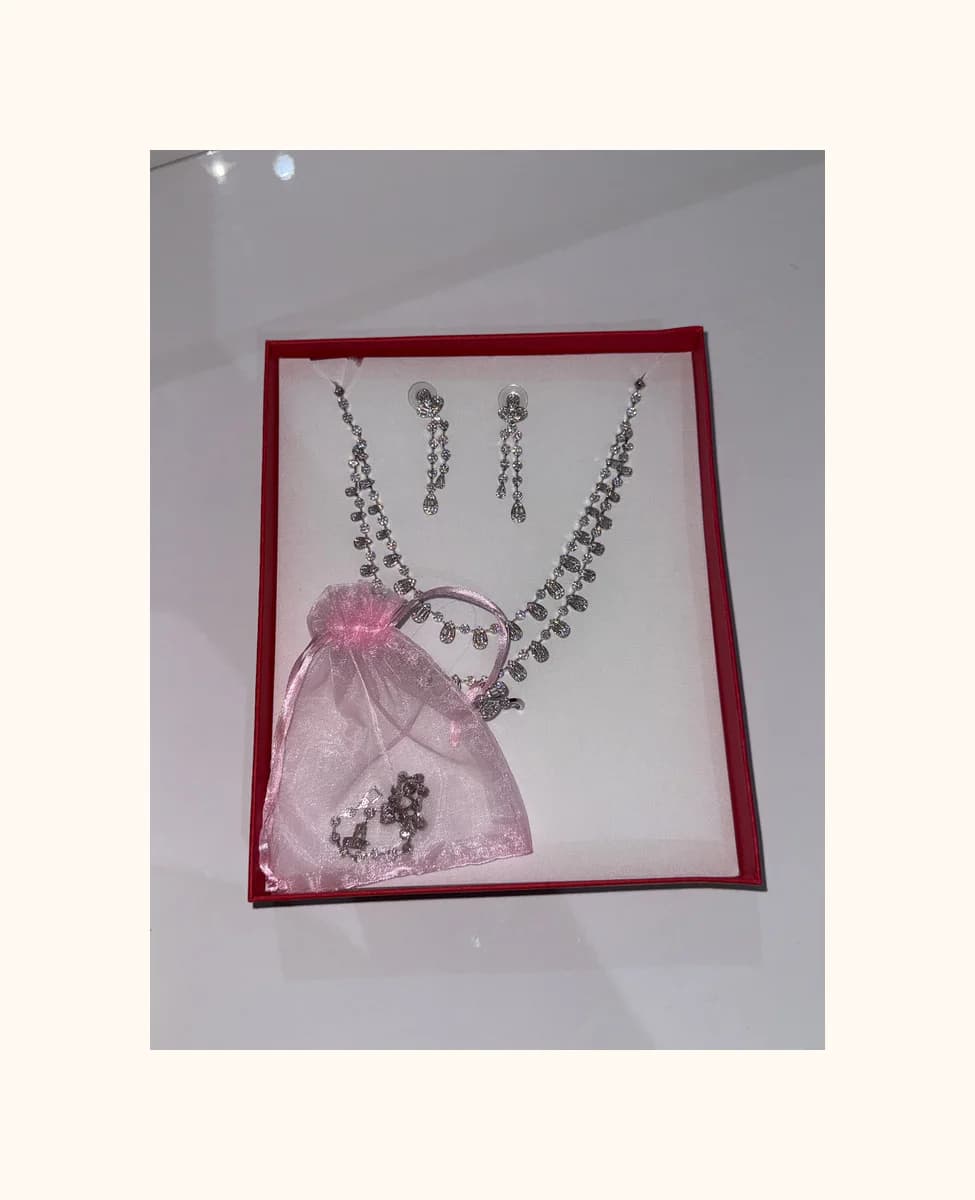 Layered Zircon Necklace and earring Set