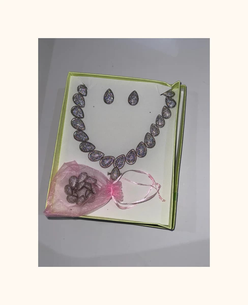 Tear drop Zirconia Necklace and Earrings Set