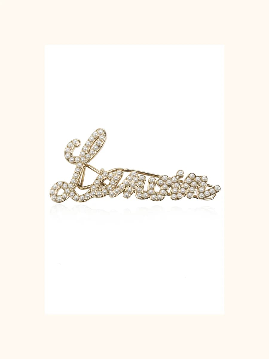 Lanvin pearl-embellished logo hairclip made of brass