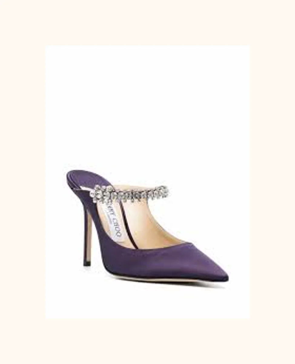 jimmy choo bing 100 crystal embellished mules in purple