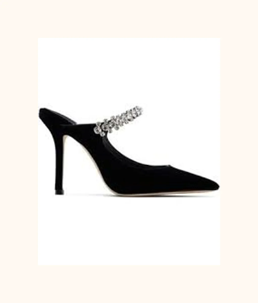 crystal -embellished strap and pointed -toe sihouette