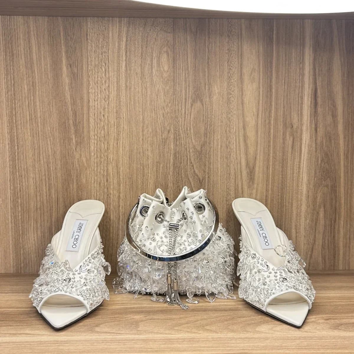 Bon handbag jimmy choo with matching maryanne 100 mules white in metal