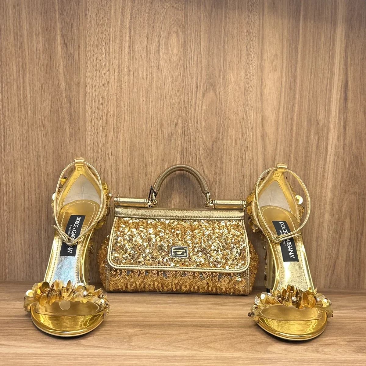 Dolce and Gabbana sequin sandals with matching sequin sicily